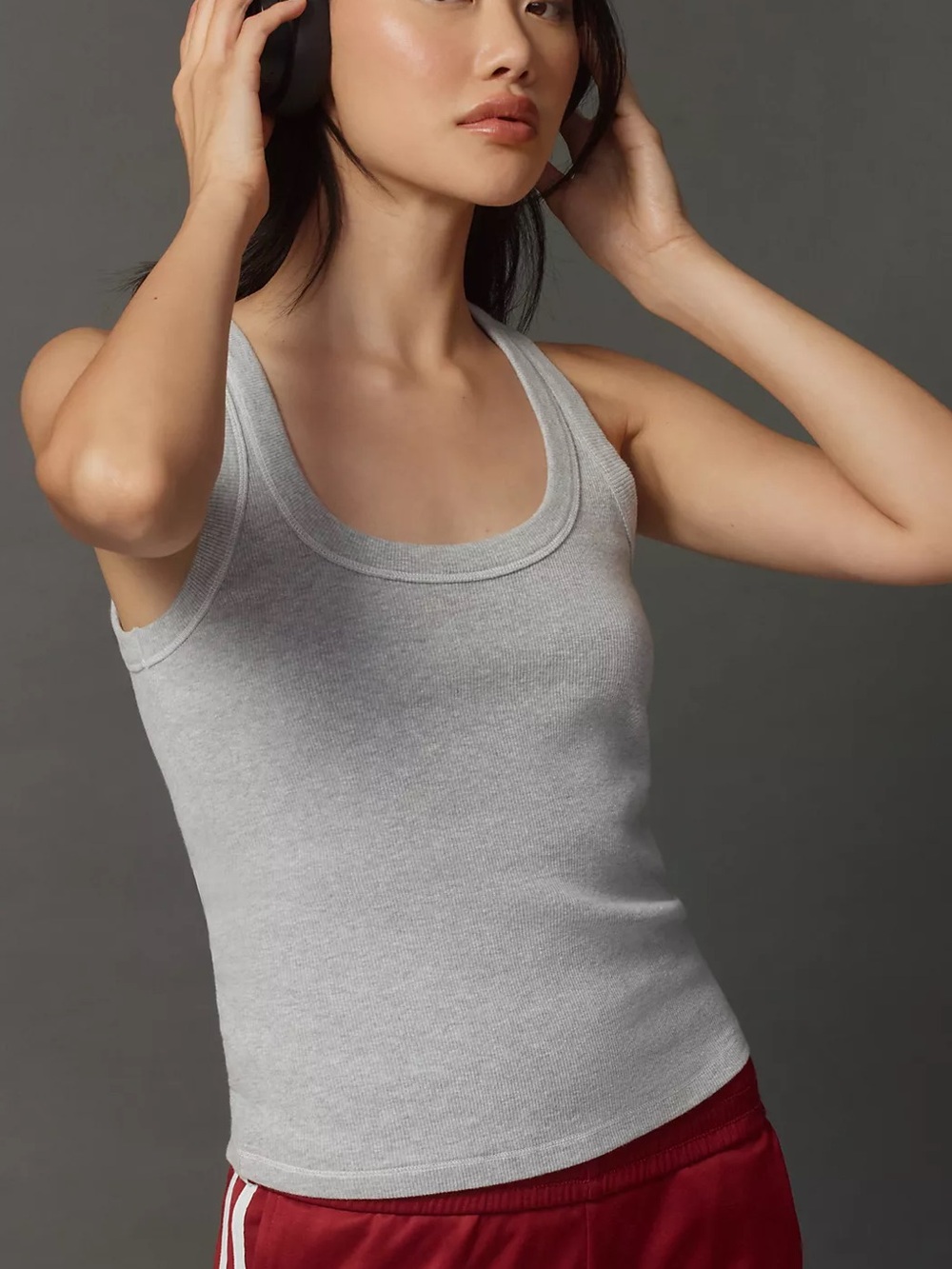 Pilcro Anthropologie Sunny Scoop-Neck Tank Grey Ribbed Top Medium Ribbed